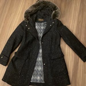 Pendleton hooded wool coat raccoon fur trim parka